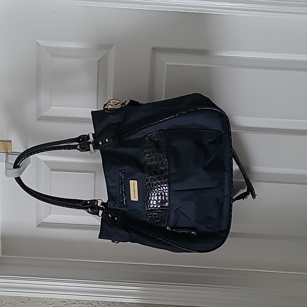 Samantha Brown Carry-on Bag With Trolley Sleeve Navy Blue Croc Embossed Accents - Picture 3 of 14